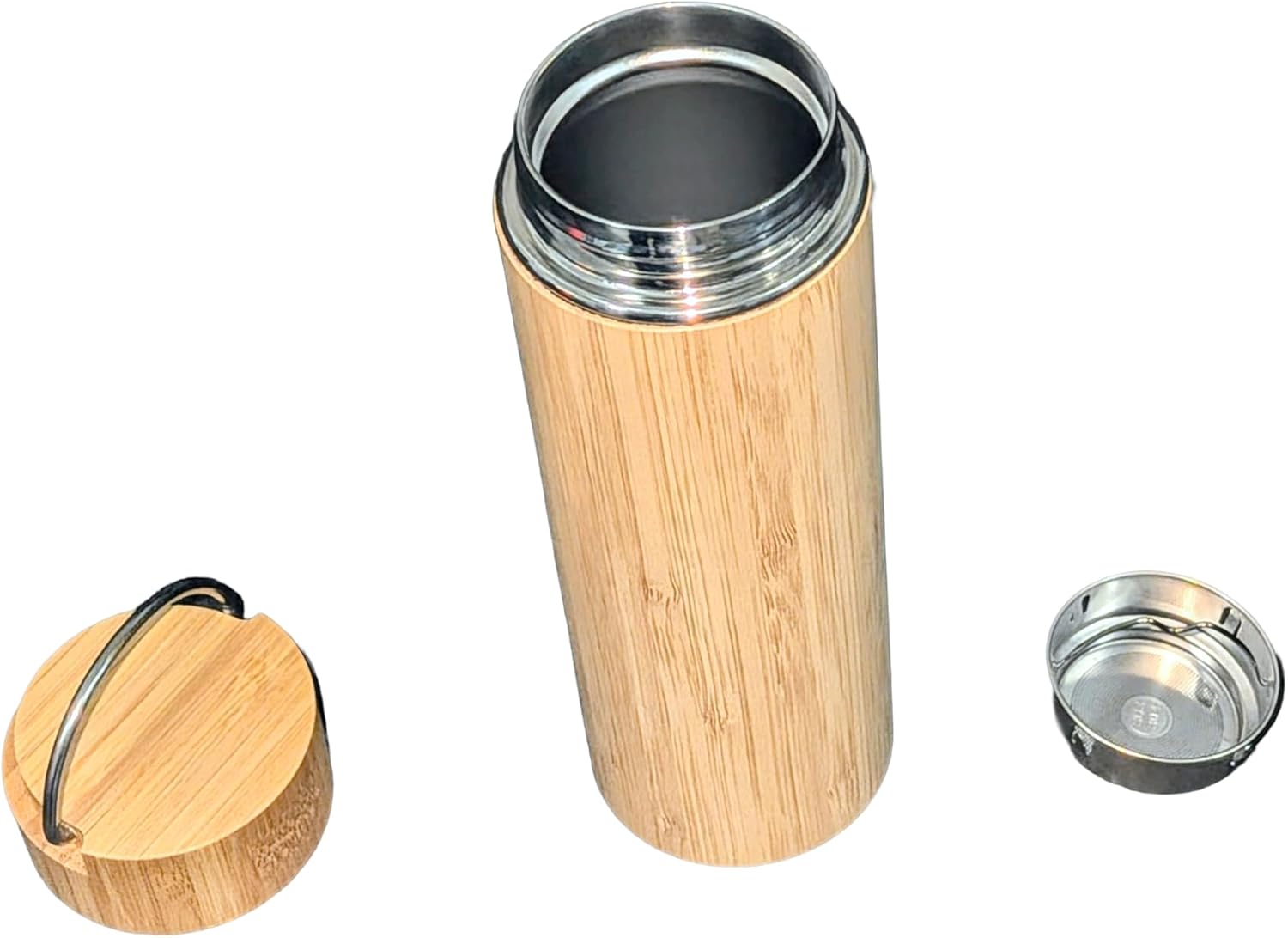 Bamboo Tea Tumbler with Infuser - 17oz Double Wall Vacuum Insulated Stainless Steel Travel Mug | Leakproof Thermal Flask