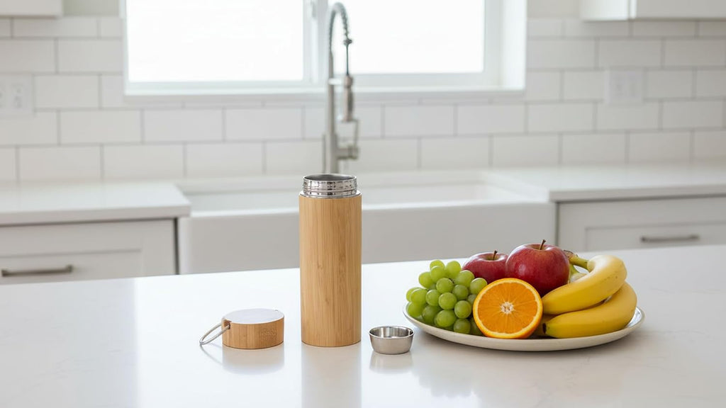 Bamboo Tea Tumbler with Infuser - 17oz Double Wall Vacuum Insulated Stainless Steel Travel Mug | Leakproof Thermal Flask
