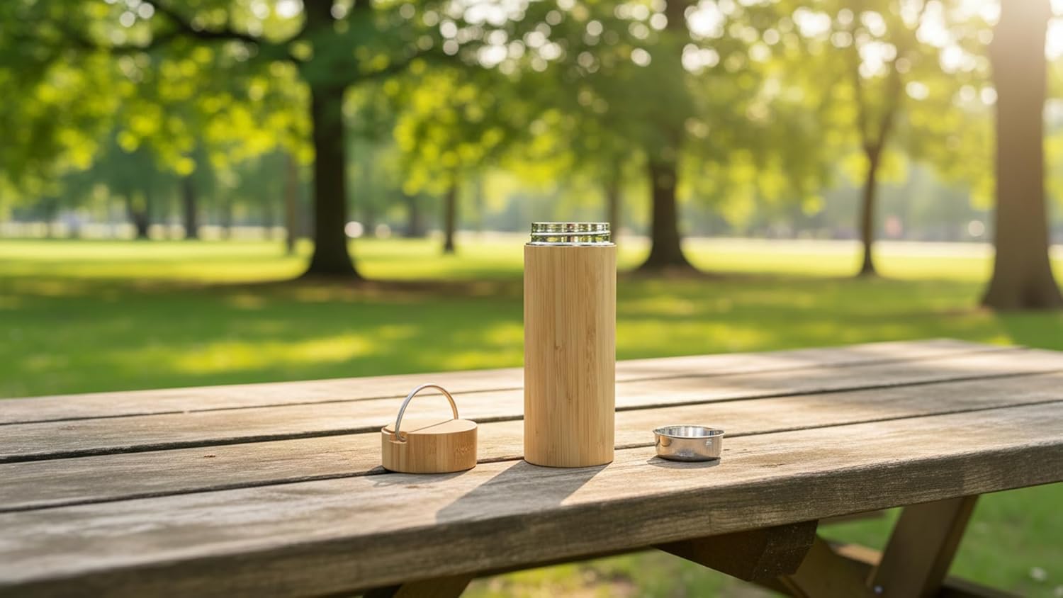 Bamboo Tea Tumbler with Infuser - 17oz Double Wall Vacuum Insulated Stainless Steel Travel Mug | Leakproof Thermal Flask