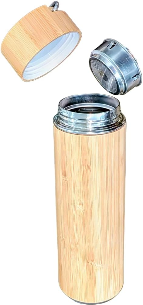 Bamboo Tea Tumbler with Infuser - 17oz Double Wall Vacuum Insulated Stainless Steel Travel Mug | Leakproof Thermal Flask